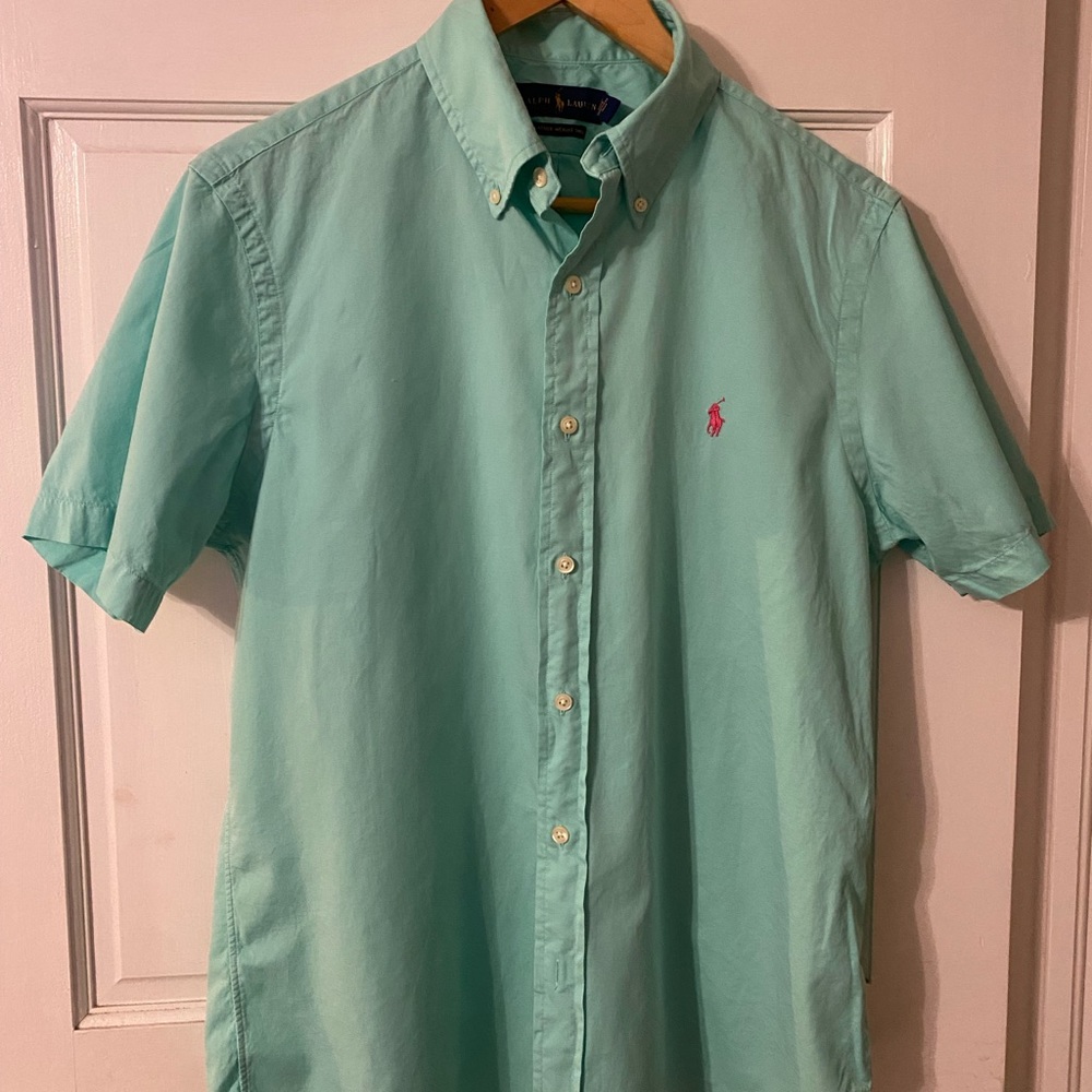 Polo by Ralph Lauren, short sleeve button down, mint green Medium.  Like new